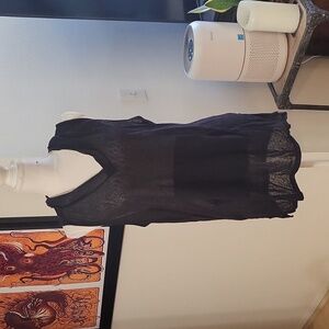 Mona Sol Black Sexy Sheer Tank Hoodie W Pocket Hand Warmer V Neck